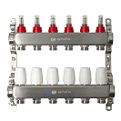 Коллекторная группа ONDO нерж сталь 6 вых. в сборе с расходомерами и термостатическими клапанами без сливных кранов и воздухоотводчиков