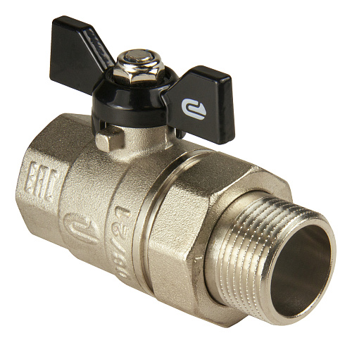 Кран шаровой для воды 1" с накидной гайкой бабочка, никель, ONDO