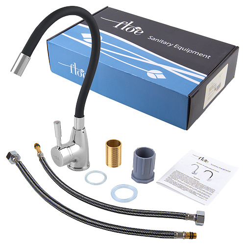 Смеситель FLOE FK234-DN для кухни, 40 мм, на гайке,с бок.штыревой ручкой,с гибким черным изливом