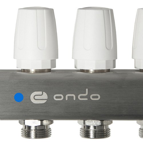 Коллекторная группа ONDO нерж сталь 3 вых. в сборе с расходомерами и термостатическими клапанами без сливных кранов и воздухоотводчиков