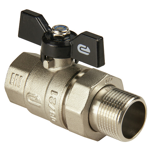 Кран шаровой для воды 3/4" с накидной гайкой бабочка, никель, ONDO Кран шаровой для воды 3/4" с накидной гайкой бабочка, никель, ONDO