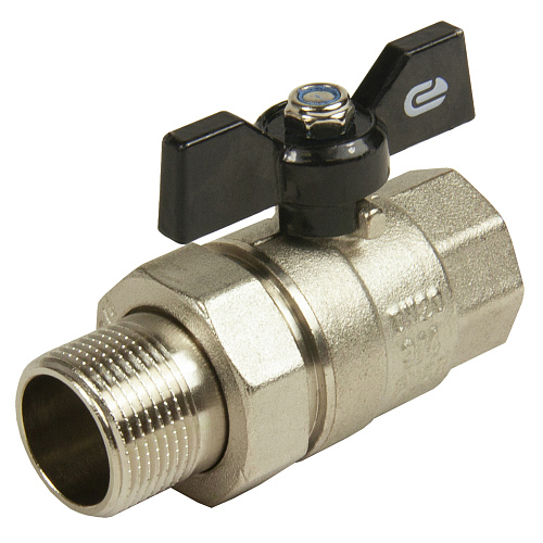 Кран шаровой для воды 3/4" с накидной гайкой бабочка, никель, ONDO Кран шаровой для воды 3/4" с накидной гайкой бабочка, никель, ONDO