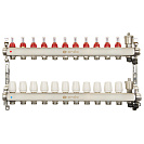 Коллекторная группа ONDO нерж сталь 11 вых. в сборе с автоматическим воздухоотводчиком,  расходомера