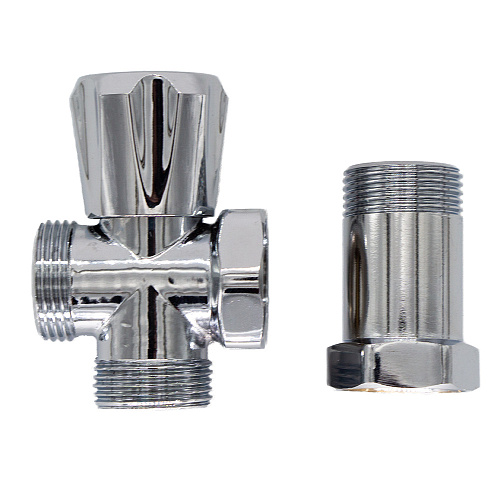 Вентиль трехпроходной 3/4"х3/4"х3/4" ш/ш/г с удлинительной гайкой, маховик, хром. СТМ