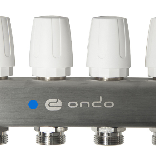 Коллекторная группа ONDO нерж сталь 4 вых. в сборе с расходомерами и термостатическими клапанами без сливных кранов и воздухоотводчиков Коллекторная группа ONDO нерж сталь 4 вых. в сборе с расходомерами и термостатическими клапанами без сливных кранов и воздухоотводчиков