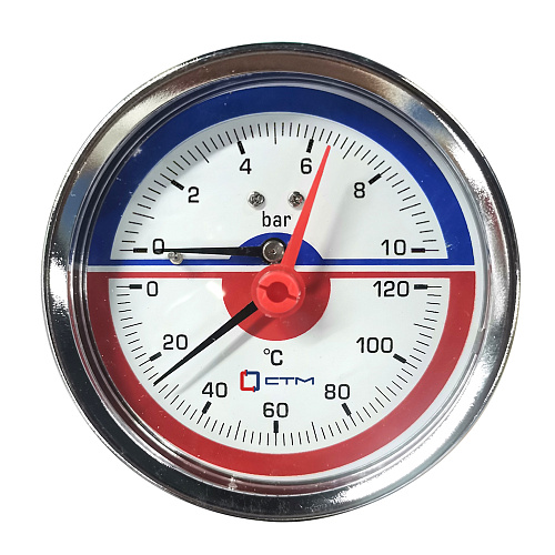 Термо-манометр аксиального подключения 1/4", измерение до 10 бар, до +120°С СТМ