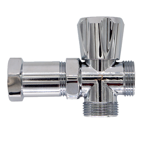 Вентиль трехпроходной 3/4"х3/4"х3/4" ш/ш/г с удлинительной гайкой, маховик, хром. СТМ