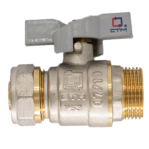 Кран шаровой для воды 16х1/2" ц/ш бабочка CTM СТАНДАРТ Кран шаровой для воды 16х1/2" ц/ш бабочка CTM СТАНДАРТ