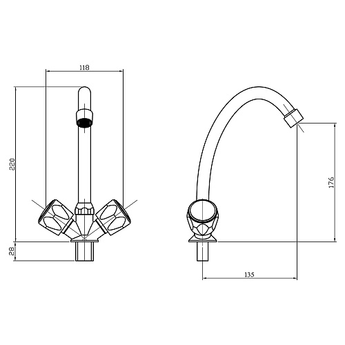 Смеситель ROEGEN RR023A для кухни, 1/2" м/к, на гайке Смеситель ROEGEN RR023A для кухни, 1/2" м/к, на гайке