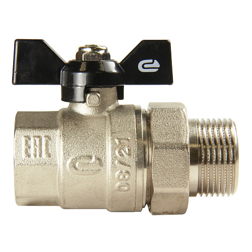 Кран шаровой для воды 1" с накидной гайкой бабочка, никель, ONDO