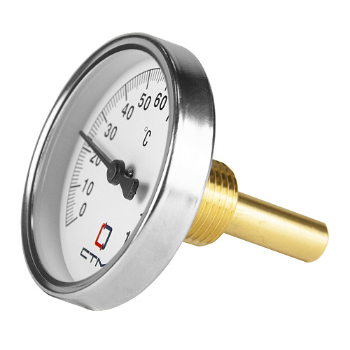 Термометр биметаллический d 63мм, с погружной гильзой, измерение до +120°С СТМ Термометр биметаллический d 63мм, с погружной гильзой, измерение до +120°С СТМ