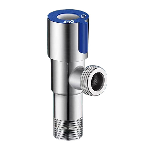 Кран д/быт. прибор. угл. 1/2"х3/4" ш/ш с отражат. нерж.сталь, синий СТМ