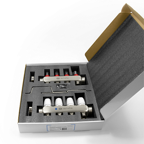 Коллекторная группа ONDO нерж сталь 4 вых. в сборе с расходомерами и термостатическими клапанами без сливных кранов и воздухоотводчиков Коллекторная группа ONDO нерж сталь 4 вых. в сборе с расходомерами и термостатическими клапанами без сливных кранов и воздухоотводчиков