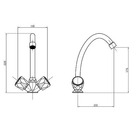 Смеситель ROEGEN RR021A для кухни, 1/2" м/к