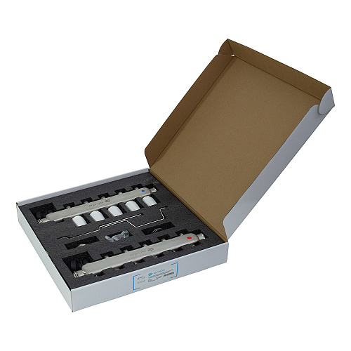 Коллекторная группа ONDO нерж сталь 5 вых. в сборе  с термостатическими и запорными клапанами Коллекторная группа ONDO нерж сталь 5 вых. в сборе  с термостатическими и запорными клапанами