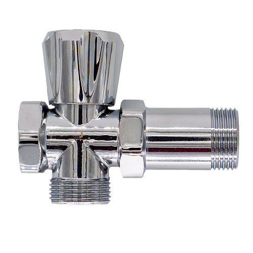 Вентиль трехпроходной 3/4"х3/4"х3/4" ш/ш/г с удлинительной гайкой, маховик, хром. СТМ