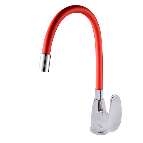 Смеситель ROEGEN RG014R для кухни, 40 мм, на гайке, с боковой металлической ручкой, с гибким красны Смеситель ROEGEN RG014R для кухни, 40 мм, на гайке, с боковой металлической ручкой, с гибким красны