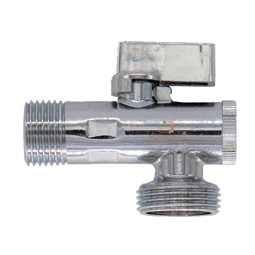 Кран шаровой для бытовых приборов угл. 1/2"х3/4" ш/ш с фильтром и отражат. бабочка, хромированный СТМ Кран шаровой для бытовых приборов угл. 1/2"х3/4" ш/ш с фильтром и отражат. бабочка, хромированный СТМ