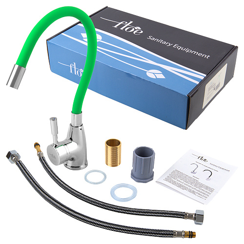 Смеситель FLOE FK234-DG для кухни, 40 мм, на гайке,с бок.штыревой ручкой,с гибким салатовым изливом