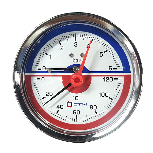 Термо-манометр аксиального подключения 1/4", измерение до 6 бар, до +120°С СТМ