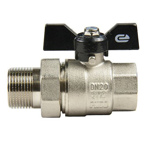 Кран шаровой для воды 3/4" с накидной гайкой бабочка, никель, ONDO Кран шаровой для воды 3/4" с накидной гайкой бабочка, никель, ONDO