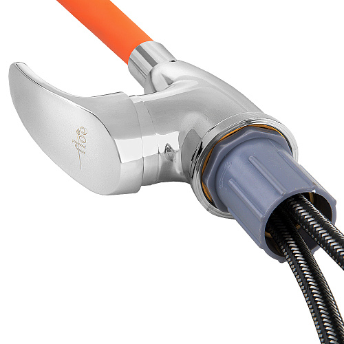 Смеситель FLOE FK234-GO для кухни, 40 мм, на гайке, с боковой ручкой, с гибким оранжевым изливом