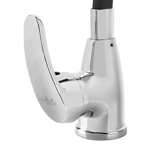 Смеситель FLOE FK234-GN для кухни, 40 мм, на гайке, с боковой ручкой, с гибким черным изливом