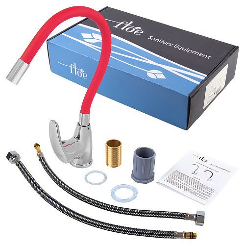 Смеситель FLOE FK234-GR для кухни, 40 мм, на гайке, с боковой ручкой, с гибким красным изливом