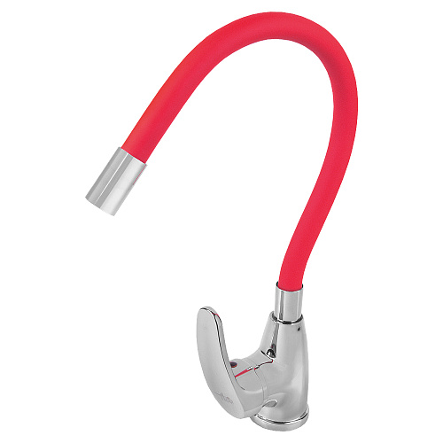 Смеситель FLOE FK234-GR для кухни, 40 мм, на гайке, с боковой ручкой, с гибким красным изливом