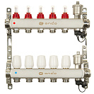 Коллекторная группа ONDO нерж сталь 5 вых. в сборе с автоматическим воздухоотводчиком,  расходомерам