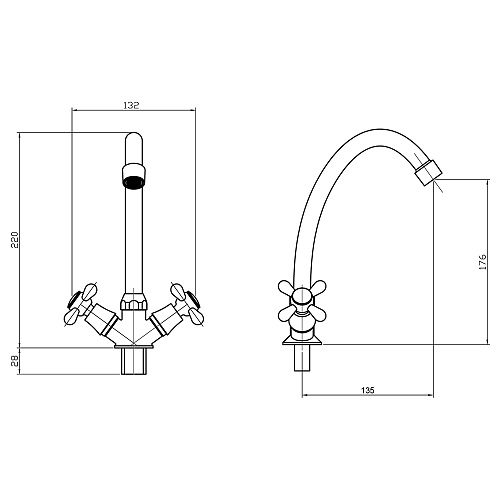 Смеситель ROEGEN RP033A для кухни, 1/2" рез., на гайке Смеситель ROEGEN RP033A для кухни, 1/2" рез., на гайке
