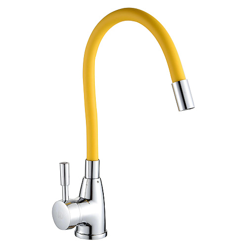 Смеситель ROEGEN RD014Y для кухни, 40 мм, на гайке, с боковой ручкой, с гибким желтым изливом